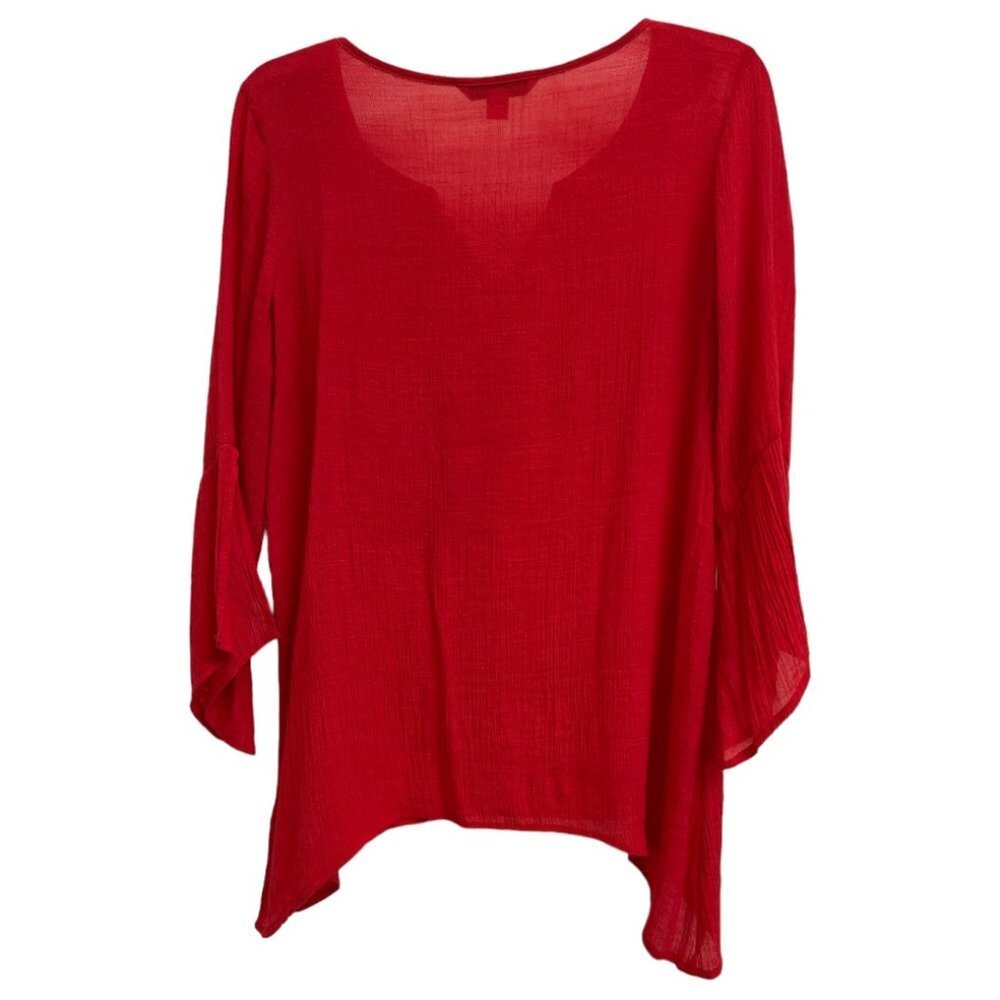 Counterparts Women Red Handkerchief Blouse Top 3/4 Sleeve Knit Lace Details Sz M - Picture 2 of 16